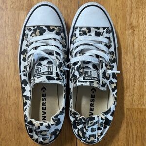 Converse Kids Leopard Print Low Top Sneakers - White, Black, Cream